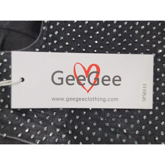 GeeGee Womens  S Black Rhinestone Studded Stretch Waist Denim Pants Jeans NWT - Picture 6 of 13